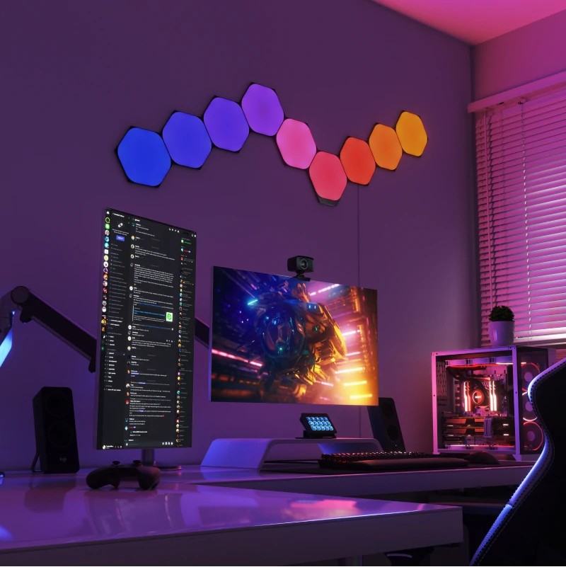 Nanoleaf ナノリーフ Shapes Hexagon シェイプス ヘキサゴン スターターパック 9枚入り RGBCW スマートライト ゲーミングライトパネル タッチ操作 Wi-Fi HomeKit Alexa - 画像 (5)