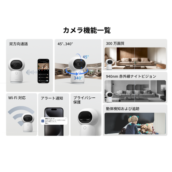 Aqara アカラ スマートカメラ G3ハブ 室内 見守り ペットカメラ ベビーモニター 300万画素 360度 暗視 双方向音声 赤外線家電 Alexa HomeKit Google Home スマートホーム - 画像 (5)