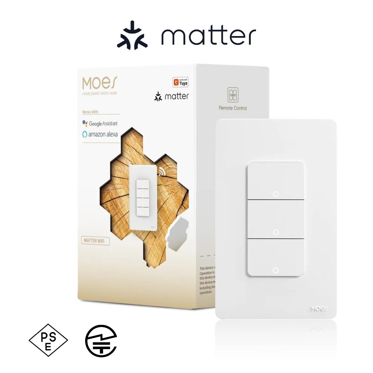 MOES Matter Wi-Fi スマートライトスイッチ 中性線必須 90-240V 10A WS-B-US スイッチ スマートホーム マルチプラットフォーム対応 壁スイッチ