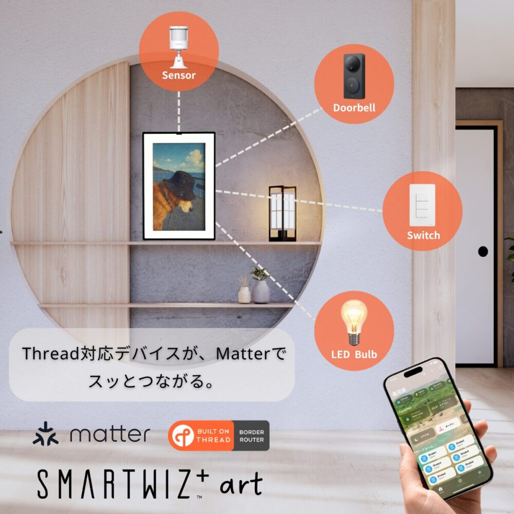 SMARTWIZ+art 7.3インチ デジタルアートフレーム E Ink Spectra 6 Matter対応 スマートハブ機能 長時間駆動 コードレス 写真 USB-C対応 iOS Android アプリ対応